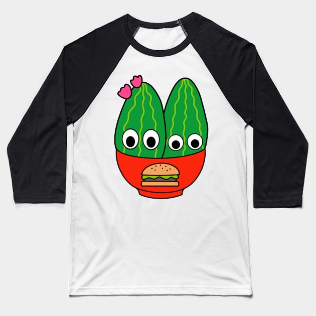 Cute Cactus Design #244: Prickly Pear Cacti In Burger Bowl Baseball T-Shirt by DreamCactus